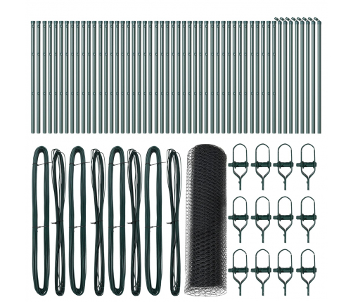Vidaxl Sešstūru Žogs Pelēks 0.4X100 M Tērauds,  Žogu Stabi 13 Gabali Zaļš Ø32 Mm 80 Cm Cinkota Tērauda Vidaxl