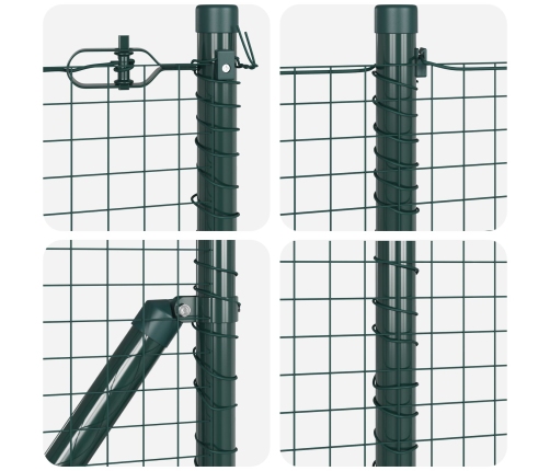 Zaļais Savilktais Metāla Žogs Ar 13 Flanged Stabiem 0.8X50 M Tērauds Vidaxl