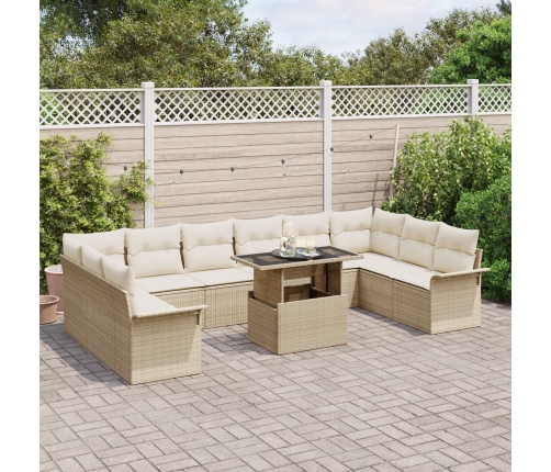 11 Daļu Dārza Dīvānu Komplekts Ar Spilveniem Bēšs Poli Rotangpalma Vidaxl