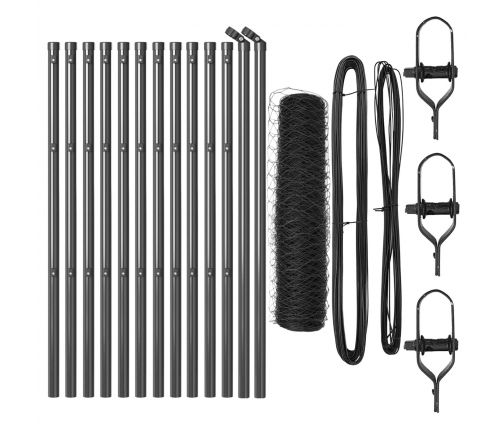 Vidaxl Sešstūrainais Žogs Pelēks 0.6X25 M Tērauds,  Žogu Stabi 13 Gab. Pelēks Ø32 Mm 100 Cm Cinkots Tērauds Vidaxl