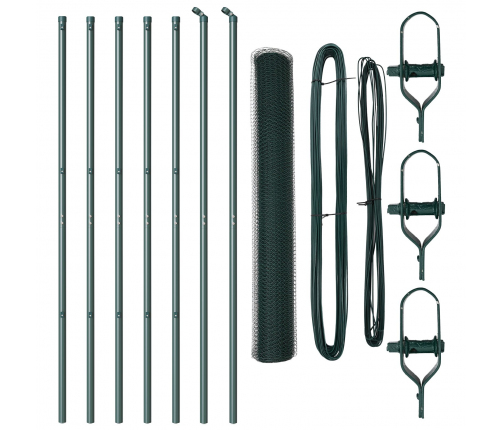 Vidaxl Hexagona Žogs Zaļš 1.4X10 M Tērauds,  Žogu Stabi 7 Gab. Zaļš Ø32 Mm 190 Cm Galvanizēts Tērauds Vidaxl