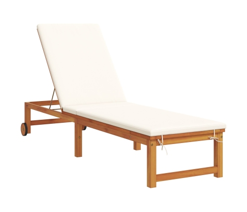 Vidaxl Sauļošanās Atpūtnieki 2 Gab. Ar Spilveniem Cietais Akāciju Koks,  Sauļošanās Atpūtnieks Ar Krēmkrāsas Spilveniem Cietais Akāciju Koks Vidaxl