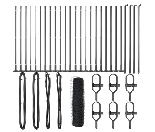 Vidaxl Sešstūra Žogs Pelēks 1X50 M Tērauds,  Žogu Stabi Ar Pamatplāksnēm 13 Gb Ø32Mm 110Cm Cinkots Tērauds Vidaxl