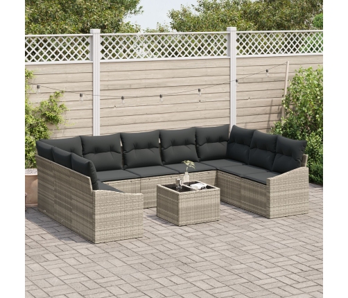 10 Daļu Dārza Dīvānu Komplekts Ar Spilveniem Pelēkā Poli Rotangpalmas Vidaxl