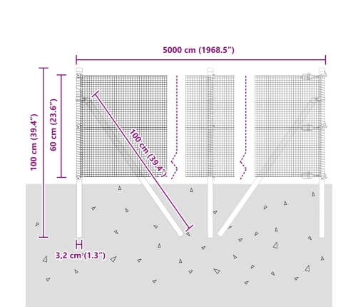 Savienotā Stieple Ar 13 Posteņiem 0.6X50 M Cinkots Tērauds Vidaxl