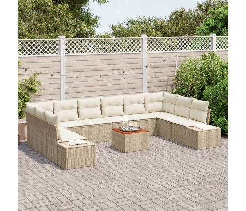 11 Daļu Dārza Dīvānu Komplekts Ar Spilveniem Bēšs Poli Rotangpalma Akācija Vidaxl