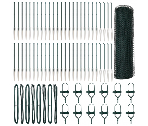 Vidaxl Sešstūra Žogs Zaļš 0.8X100 M Tērauds,  Žoga Stabi Ar Uzmavu 13 Gab. Ø32 Mm 100 Cm Cinkots Tērauds Vidaxl