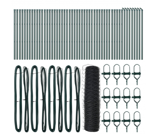 Vidaxl Sešstūra Žogs Pelēks 0.5X100 M Tērauds, Vidaxl Žoga Stabi 13 Gab. Zaļi Ø32 Mm 100 Cm Cinkots Tērauds