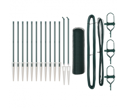 Vidaxl Sešstūra Žogs Zaļš 0.8X25 M Tērauds,  Žogu Stabi Ar Spicēm 13 Gab. Ø32 Mm 100 Cm Galvanizēts Tērauds Vidaxl