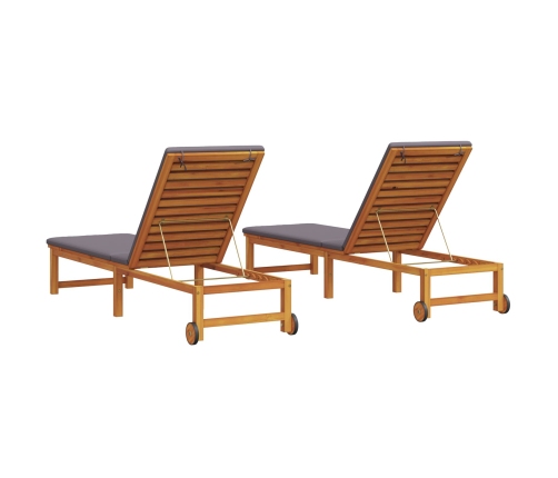 Vidaxl Sauļošanas Krēsli 2 Gab. Ar Spilveniem Cietā Akācijas Kokā,  Sauļošanas Krēsls Ar Gaiši Pelēkiem Spilveniem Cietā Akācijas Kokā Vidaxl