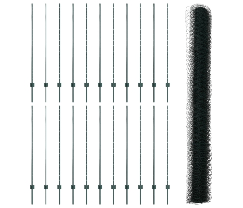 Vidaxl Žoga Stabi 11 Gab U-Kanāls Zaļā 140 Cm Tērauda,  Sešstūra Žogs Zaļā 1,4X50 M Tērauda Vidaxl