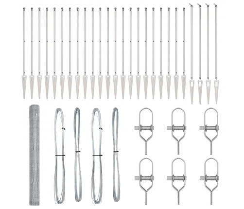 Vidaxl Sešstūra Žogs 1.6X50 M Cinkots Tērauds,  Žoga Stabi Ar Uzmavu 13 Gab Ø32 Mm 180 Cm Cinkots Tērauds Vidaxl
