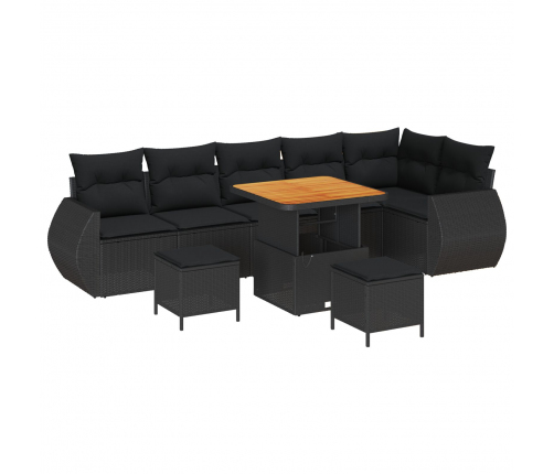 Vidaxl 9 Gabalu Dārza Dīvānu Komplekts Ar Spilveniem Melns Polirāts Acacia,  3 Gabalu Dārza Ēdamgald Komplekts Ar Spilveniem Melns Polirāts Acacia Vidaxl