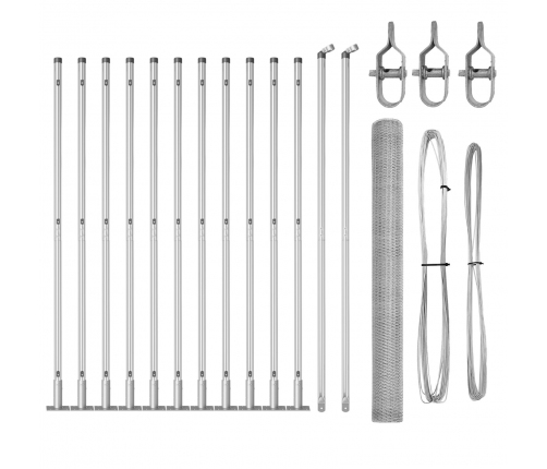 Vidaxl Sešstūra Žogs 1.6X25 M Cinkots Tērauds,  Žoga Stabi Ar Bāzes Plāksnēm 13 Gab Ø32Mm 88.5Cm Cinkots Tērauds Vidaxl