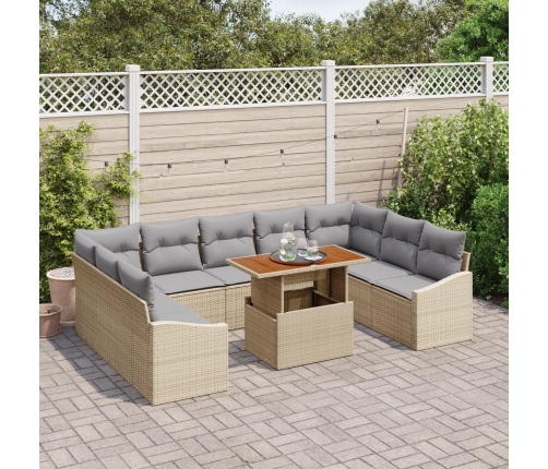 10 Daļu Dārza Ēdamgalds Ar Spilveniem Bēša Poliraksta Akācija Vidaxl