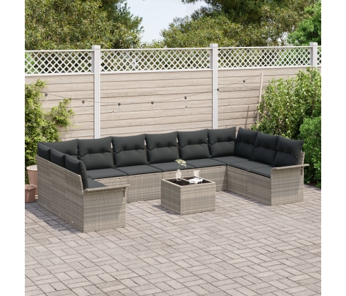 11 Daļu Dārza Dīvānu Komplekts Ar Spilveniem Gaiši Pelēks Poli Rattan Vidaxl