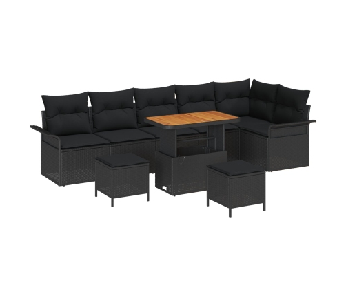 Vidaxl 9 Gabalu Dārza Dīvānu Komplekts Ar Spilveniem Melnā Poli Rotangpalmas, Vidaxl 2-Sēdvietu Dārza Dīvāns Ar Uzglabāšanu Un Spilveniem Melnā Poli Rotangpalmas,  3 Gabalu Dārza Ēdamgalds Ar Spilveniem Melnā Poli Rotangpalmas Vidaxl