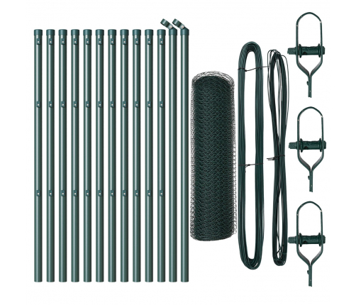 Vidaxl Hexagona Žogs Zaļš 0.8X25 M Tērauds,  Žoga Stabi 13 Gab Zaļš Ø32 Mm 120 Cm Galvanizēts Tērauds Vidaxl