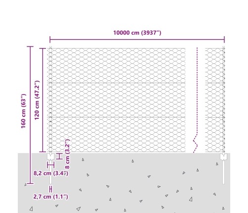 Vidaxl Žogu Posti 22 Gab. U-Kanāls 120 Cm Cinkots Tērauds,  Sešstūra Žogs 1.2X100 M Cinkots Tērauds Vidaxl