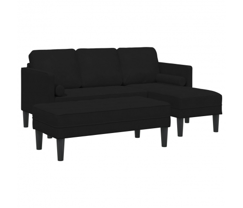 Vidaxl Dārza Dīvāns Ar Solu Un Spilveniem L-Veida Melns Samts, Vidaxl 3-Vietīgs Dīvāns Ar Chaise L-Veida Melns 160 Cm Samts,  Sola Melnā 113X57X39 Cm Samts Vidaxl