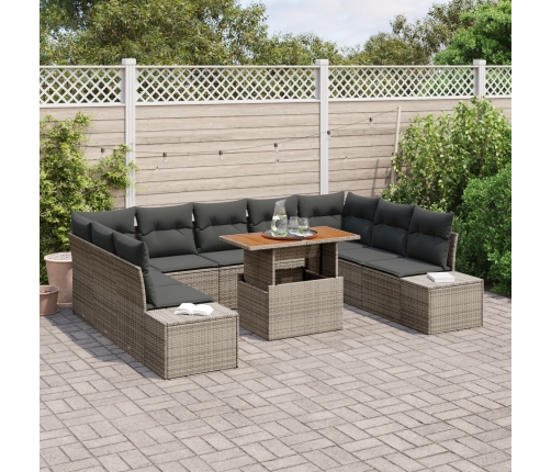 10 Gabalu Dārza Dīvāna Komplekts Ar Spilveniem Gaiši Pelēks Poli Rotangpalma Vidaxl