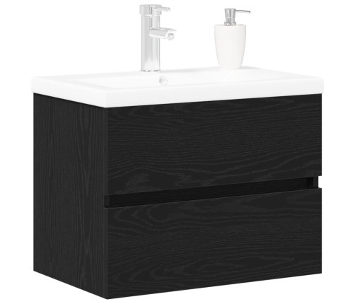 Vidaxl Izlietnes Skapītis Ar Iebūvētu Izlietni Melnā Ozola Inženierijas Koks,  Izlietnes Skapītis Melnā Ozola 60X38.5X45 Cm Inženierijas Koks Vidaxl