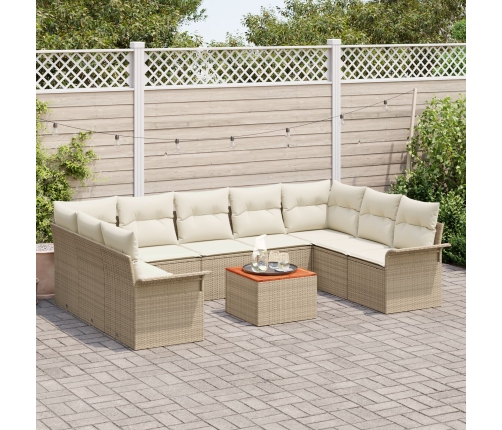 10 Daļu Dārza Dīvānu Komplekts Ar Spilveniem Bēšā Poli Rattan Akācijas Vidaxl