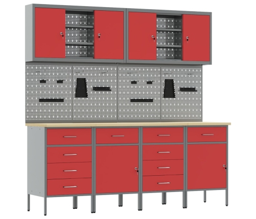 10 Daļu Darba Skapīša Un Paneļa Komplekts Sarkans Mdf Un Metāls Vidaxl