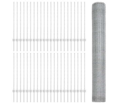 Vidaxl Žoga Stabi 22 Gab. U-Kanāls 100 Cm Cinkotā Tēraudā,  Heksagona Žogs 1X100 M Cinkotā Tēraudā Vidaxl