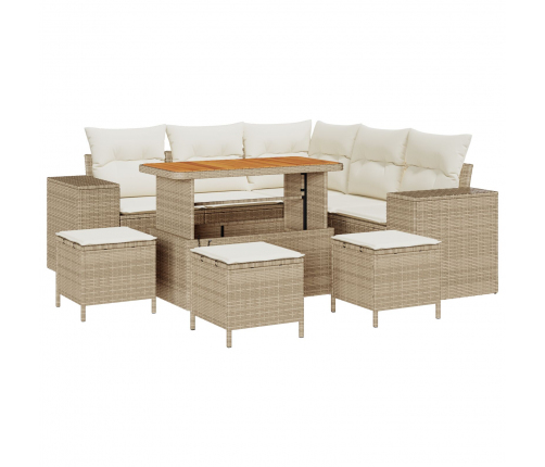 Vidaxl 9 Gabalu Dārza Dīvānu Komplekts Ar Spilveniem, Bēša Poli Rotangpalma,  4 Gabalu Dārza Ēdamgalds Ar Spilveniem, Bēša Poli Rotangpalma Vidaxl