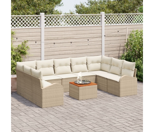 10 Gabalu Dārza Dīvānu Komplekts Ar Spilveniem Bēšs Poliratanā Akācija Vidaxl