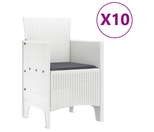 11 Gabalu Dārza Ēdamistabu Komplekts Ar Spilveniem, Balts, Polietilēna Rotangpalma Vidaxl