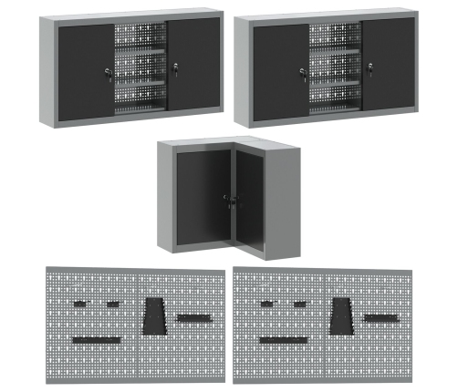 12 Daļu Darba Skapju Un Piekaramo Plauktu Komplekts Melnā Mdf Un Metalā Vidaxl