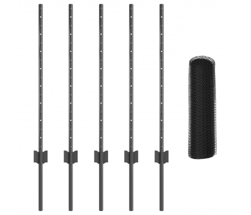 Vidaxl Žogu Stabi 5 Gabalu U-Kanāls Pelēks 80 Cm Tērauds,  Sešstūra Žogs Pelēks 0.8X10 M Tērauds Vidaxl