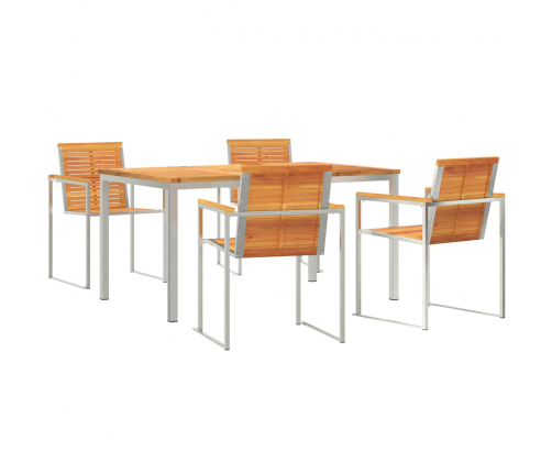 Vidaxl 5 Gabalu Dārza Ēdamistabas Komplekts Cietā Akācijas Koka,  Āra Ēdamgalds 150X90X75 Cm Cietā Akācijas Koka Vidaxl
