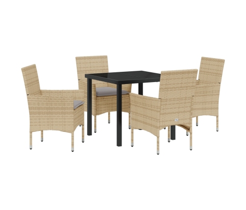 Vidaxl 5 Daļu Dārza Ēdamistabas Komplekts Ar Spilveniem Bēšā Poli Rotangpalma,  Dārza Galds Melns 80X80X73 Cm Temperēts Stikls Vidaxl