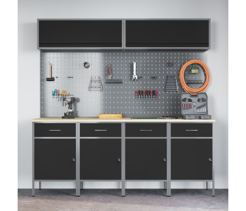 10 Daļīgu Darba Skapju Un Stiprinājumu Komplekts Melnais Mdf Un Metals Vidaxl
