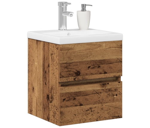 Vidaxl Izlietnes Skapītis Ar Iebūvēto Izlietni Melnā Ozola Inženierētā Koksne,  Izlietnes Skapītis Vecais Koks 41X38,5X45 Cm Inženierētā Koksne Vidaxl