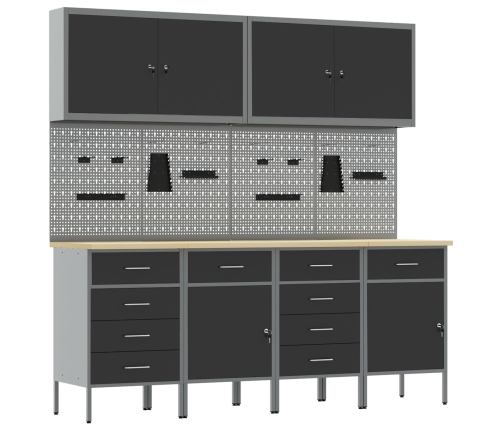 10 Daļu Darba Skapja Un Pegboard Komplekts, Melns Mdf Un Metāls Vidaxl