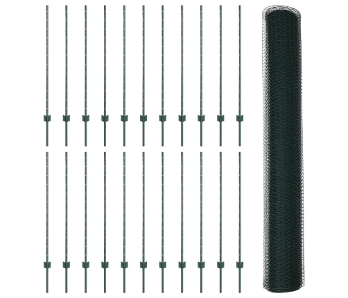 Vidaxl Žogu Stabi 11 Gab. U-Kanāls Zaļš 120 Cm Tērauds,  Sešstūra Žogs Zaļš 1.2X50 M Tērauds Vidaxl