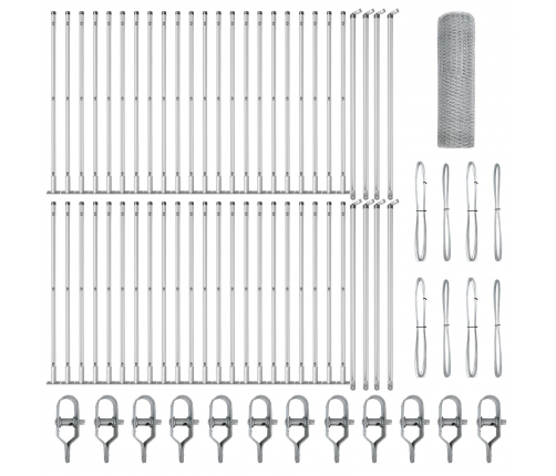 Vidaxl Sešstūra Žogs 0.8X100 M Cinkots Tērauds,  Žoga Posti Ar Pamatu Plāksnēm 13 Gab Ø32Mm 90Cm Cinkots Tērauds Vidaxl