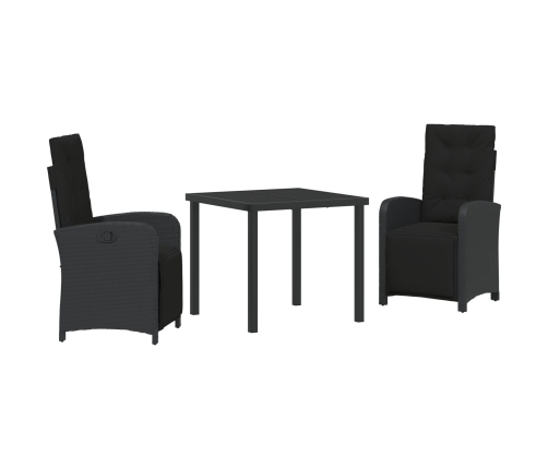 Vidaxl 3 Daļu Dārza Galds Ar Spilveniem Melnā Polietilēna Rotangpalma,  Dārza Galds Melnā 80X80X73 Cm Temperēts Stikls Vidaxl