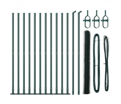 Vidaxl Sešstūra Žogs Zaļš 1.6X25 M Tērauds,  Žoga Stabi Ar Pamatplāksnēm 13 Gab. Ø32Mm 88.5Cm Cinkots Tērauds Vidaxl