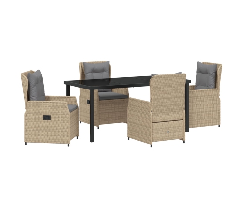 Vidaxl 5 Daļu Dārza Galds Bēšs Polietilēna Rotangpalma,  Dārza Galds Melns 160X80X73 Cm Rūdīts Stikls Vidaxl