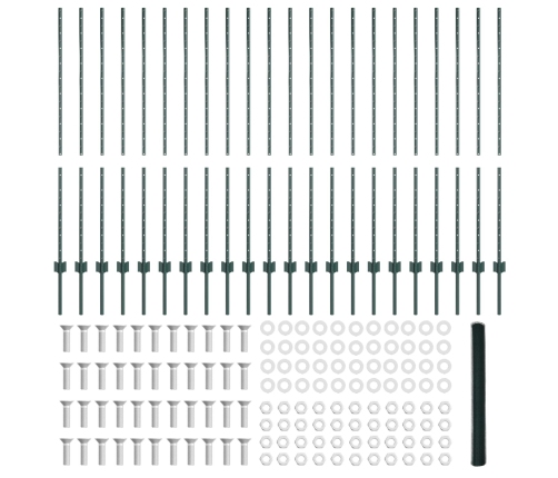 Vidaxl Žogu Stabi 11 Gab. U-Kanāls Zaļš 140 Cm Tērauds,  Sešstūra Žogs Zaļš 1.4X50 M Tērauds Vidaxl