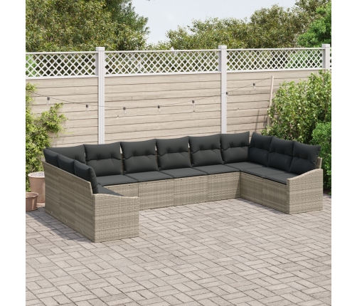 10 Daļu Dārza Dīvānu Komplekts Ar Spilveniem Gaiši Pelēks Polietilēna Rotangpalma Vidaxl