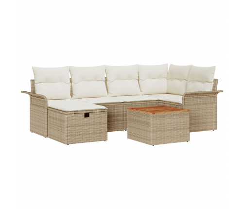 Vidaxl 7 Gabalu Dārza Dīvānu Komplekts Ar Spilveniem Bēšs Polietilēna Rotangpalma,  2-Vietīgs Dārza Dīvāns Ar Glabāšanu Un Spilveniem Bēšs Polietilēna Rotangpalma Vidaxl
