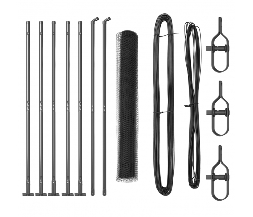 Vidaxl Sešstūra Žogs Pelēks 1.2X10 M Tērauds,  Žogu Stabi Ar Pamatplāksnēm 7 Gab Ø32Mm 68.5Cm Galvanizēts Tērauds Vidaxl