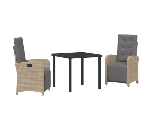 Vidaxl 3 Gabalu Dārza Ēdamgalds Ar Spilveniem Bēšā Poli Rattan,  Dārza Galds Melnā Krāsā 80X80X73 Cm Temperētā Stiklā Vidaxl