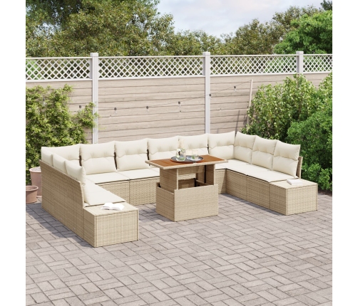 11 Gabalu Dārza Dīvānu Komplekts Ar Spilveniem Bēšs Poli Rotangpalma Vidaxl